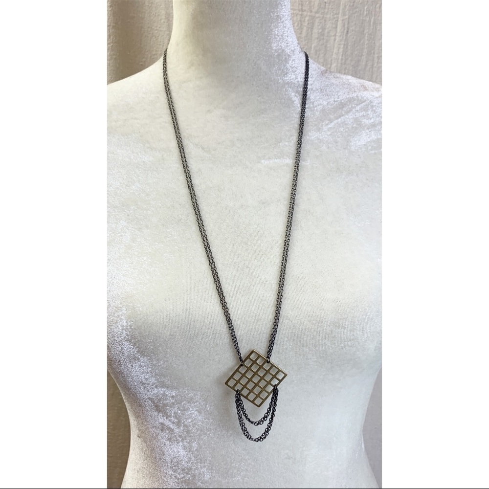 Mixed metal Grid pendant Necklace